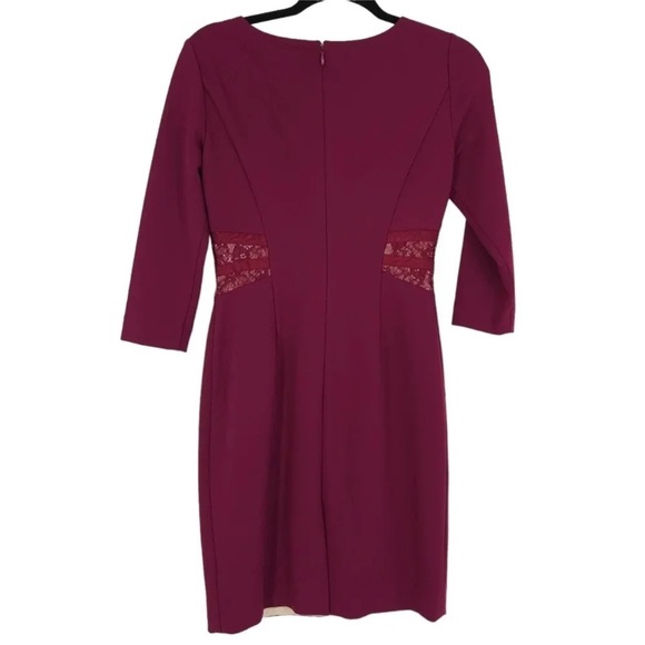 Antonio Melani Burgundy 3/4 Sleeve Lace Sheath Dress Knee Length - Picture 3 of 11